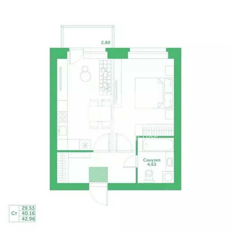 1-комнатная квартира: Кольцово, микрорайон Спектр, 9 (40.16 м) - Фото 0