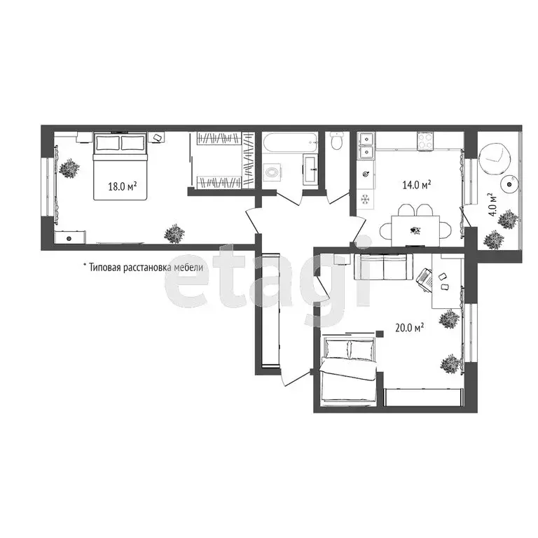 2-комнатная квартира: Тюмень, улица Восстания, 19к2 (62.5 м) - Фото 1