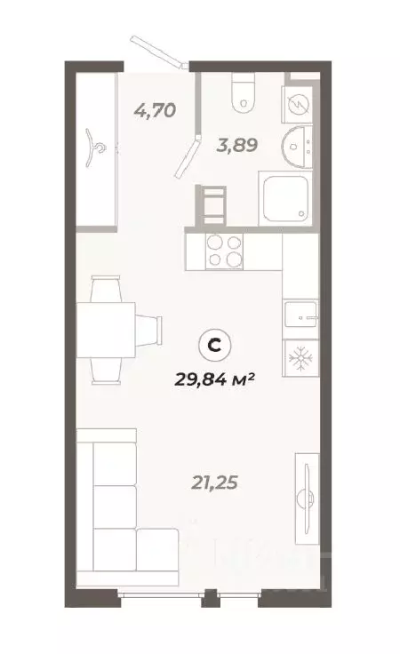 Студия Санкт-Петербург ул. Коли Томчака, 21Д (29.84 м) - Фото 0