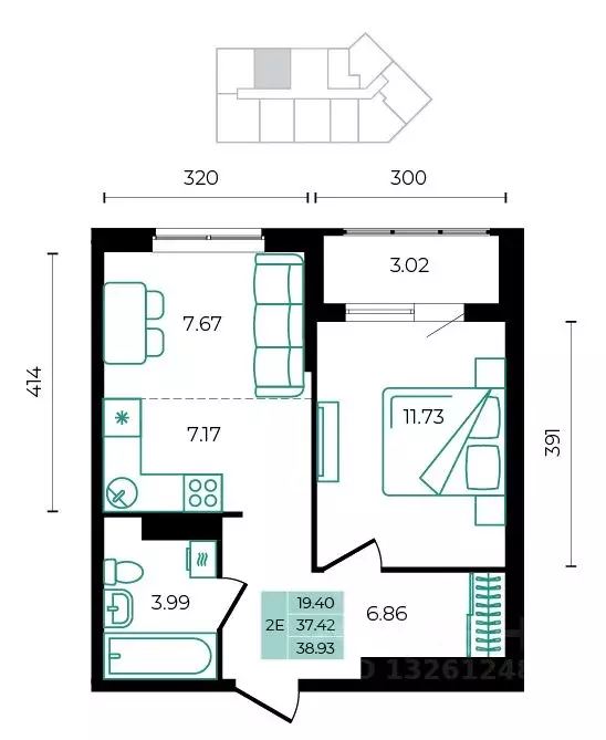 2-к кв. Адыгея, Майкопский район, пос. Тульский  (38.93 м) - Фото 1