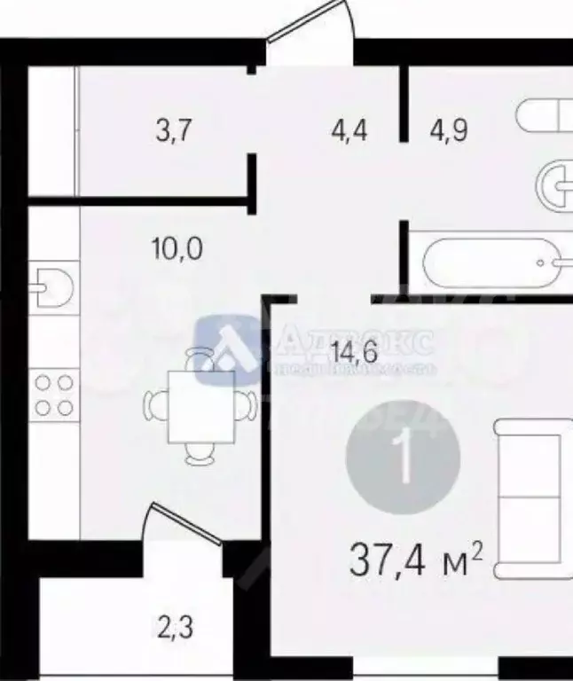 Студия Тюменская область, Тюмень ул. 50 лет Октября, 57Бк1 (36.0 м) - Фото 2