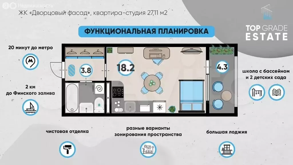 Квартира-студия: посёлок Стрельна, проспект Будённого, 18к3 (27.1 м) - Фото 0