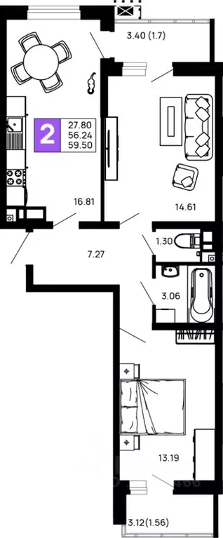 2-к кв. Адыгея, Майкоп 9 Мая ул., 14А (59.5 м) - Фото 0