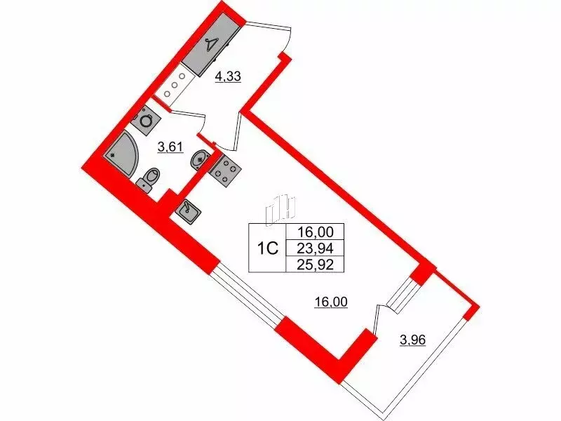 Квартира-студия: Санкт-Петербург, Октябрьская набережная (23.94 м) - Фото 0