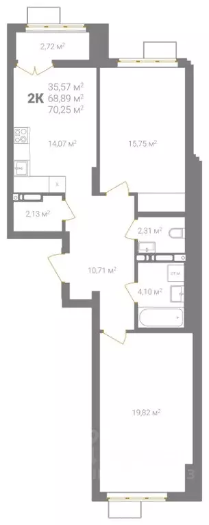 2-к кв. Нижегородская область, Нижний Новгород Ветеринарная ул. (70.25 ... - Фото 2