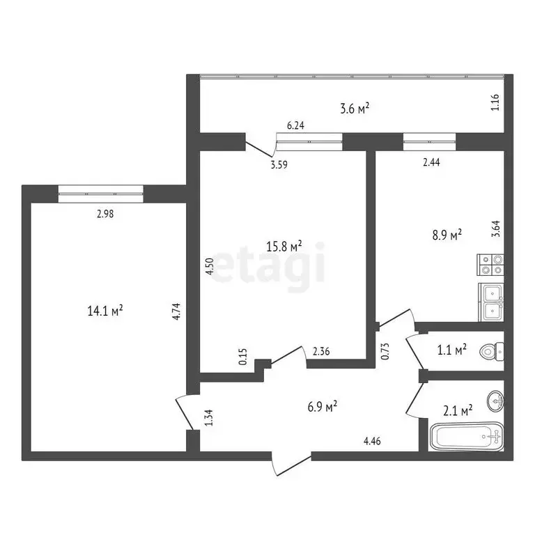 2-комнатная квартира: Пятовский, Октябрьская улица, 6 (48.9 м) - Фото 1