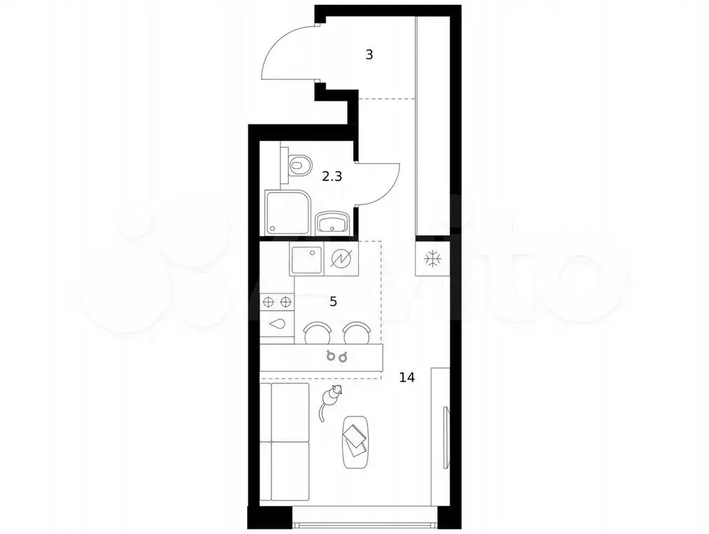 Квартира-студия, 24,3 м, 18/32 эт. - Фото 0