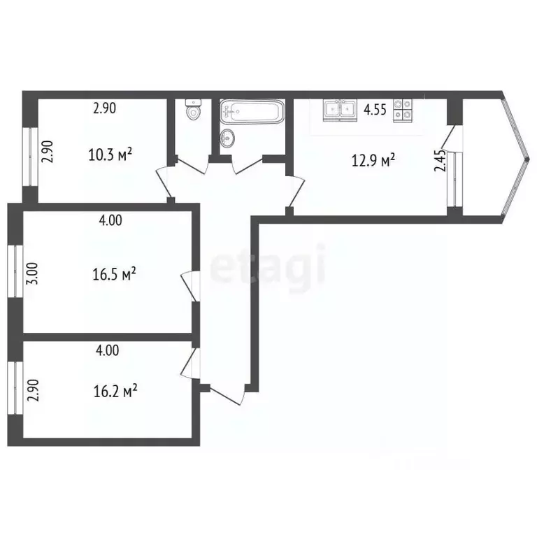 3-к кв. Ростовская область, Аксай ул. Чернышевского, 12/139 (64.1 м) - Фото 1
