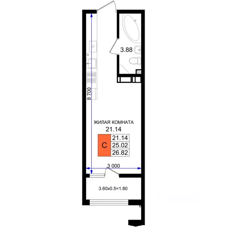 Студия Краснодарский край, Новороссийск ул. Григория Белькинда (26.82 ... - Фото 1