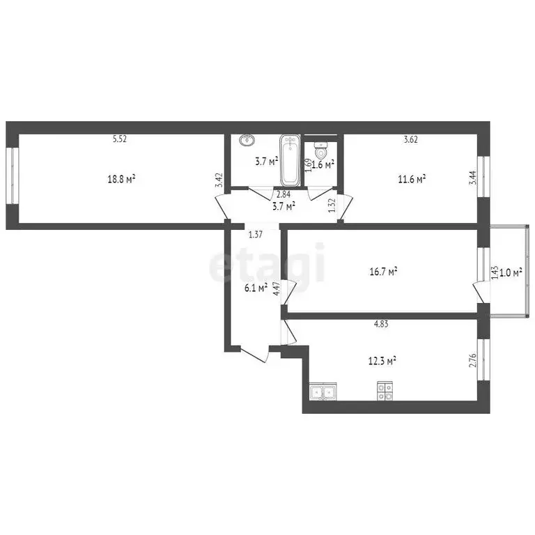 3-комнатная квартира: Калининград, улица Дзержинского, 168В (78 м) - Фото 0