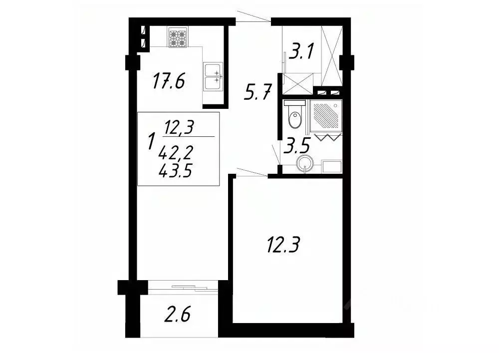 1-к кв. Ставропольский край, Ессентуки Озеро жилой комплекс (43.5 м) - Фото 1