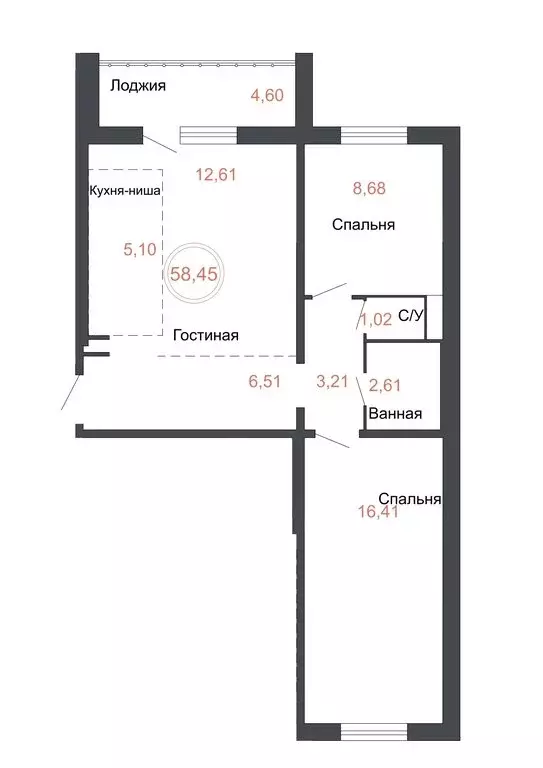 3-комнатная квартира: Челябинск, Днепропетровская улица, 5.4.1 (58.45 ... - Фото 0