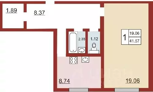 1-к кв. Ленинградская область, Всеволожский район, Романовское с/пос, ... - Фото 2