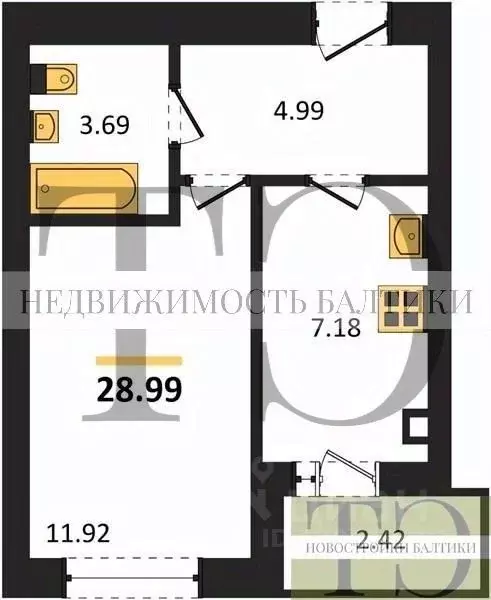 1-к кв. Калининградская область, Калининград Суздальская ул. (28.99 м) - Фото 0