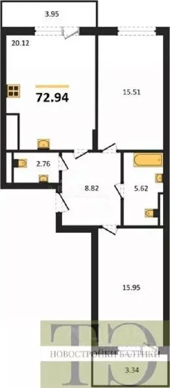 2-к кв. Калининградская область, Гурьевский муниципальный округ, пос. ... - Фото 1
