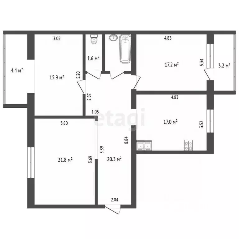 3-к кв. Башкортостан, Стерлитамак 23 Мая ул., 24 (87.2 м) - Фото 1