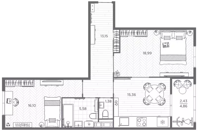 2-комнатная квартира: Санкт-Петербург, проспект Бакунина, 33 (72.3 м) - Фото 1