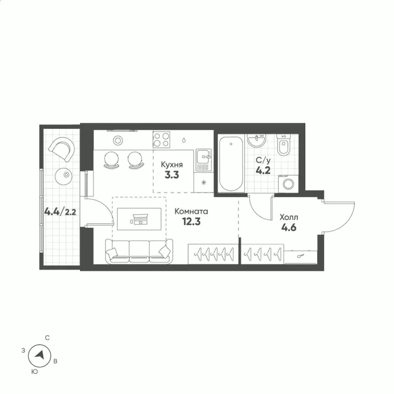 Студия Свердловская область, Екатеринбург Солнечный жилрайон,  (26.6 ... - Фото 1