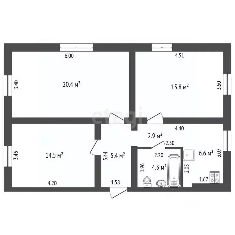 3-к кв. Кемеровская область, Топки Пионерская ул., 80 (71.2 м) - Фото 2