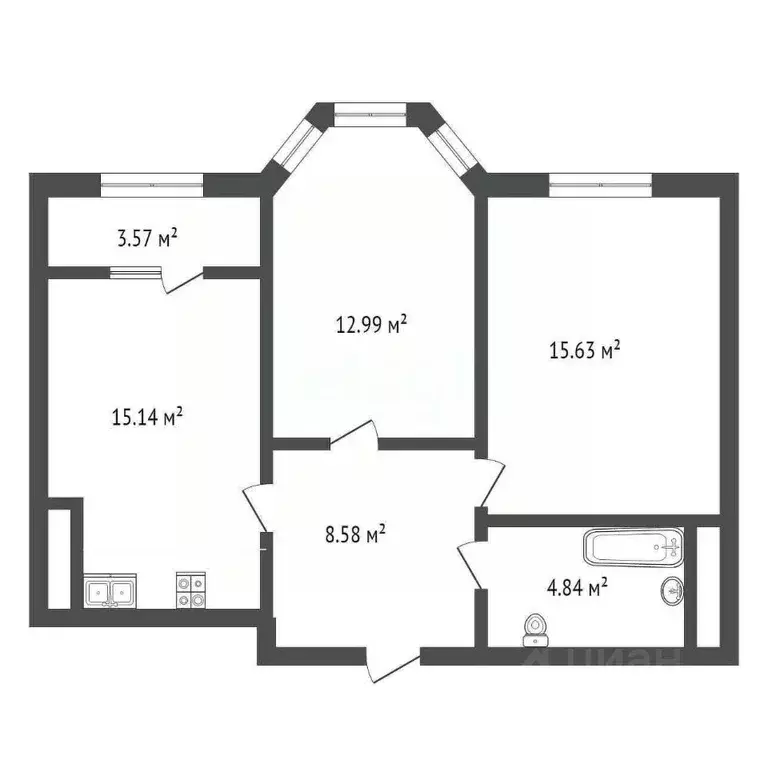 2-к кв. Тамбовская область, Тамбов Пахотная ул., 20 (60.75 м) - Фото 1