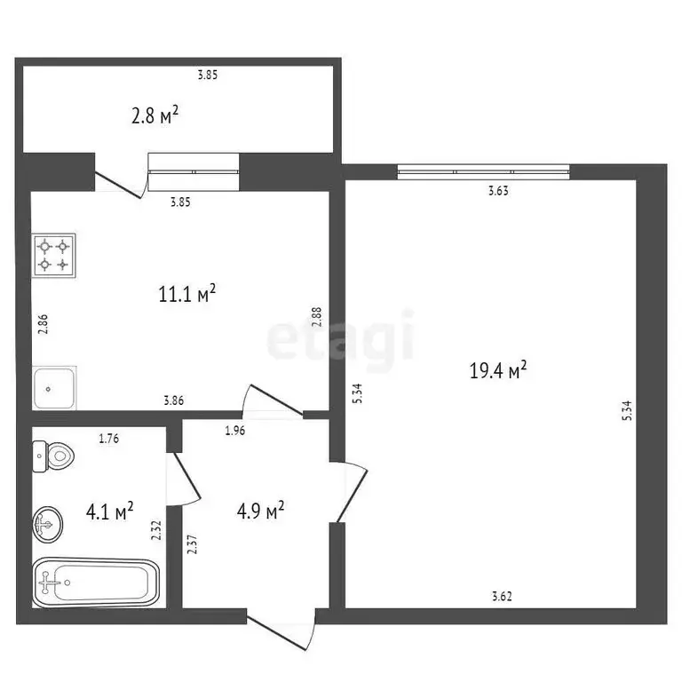 1-комнатная квартира: Стерлитамак, улица Тукаева, 27 (33.1 м) - Фото 1