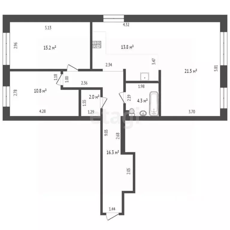 2-к кв. Ханты-Мансийский АО, Сургут ул. Мелик-Карамова, 28/1 (102.6 м) - Фото 1