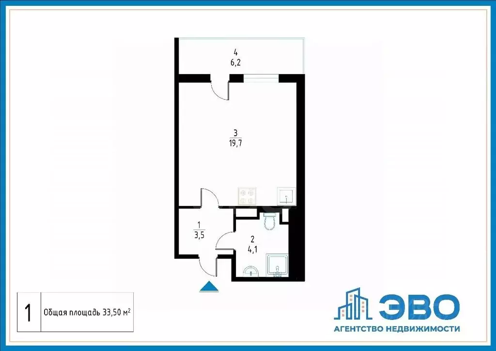 Студия Санкт-Петербург ул. Бабушкина, 53 (33.5 м) - Фото 1