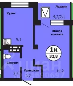 1-к кв. Красноярский край, Красноярск ул. Лесников, 51Б (33.0 м) - Фото 0