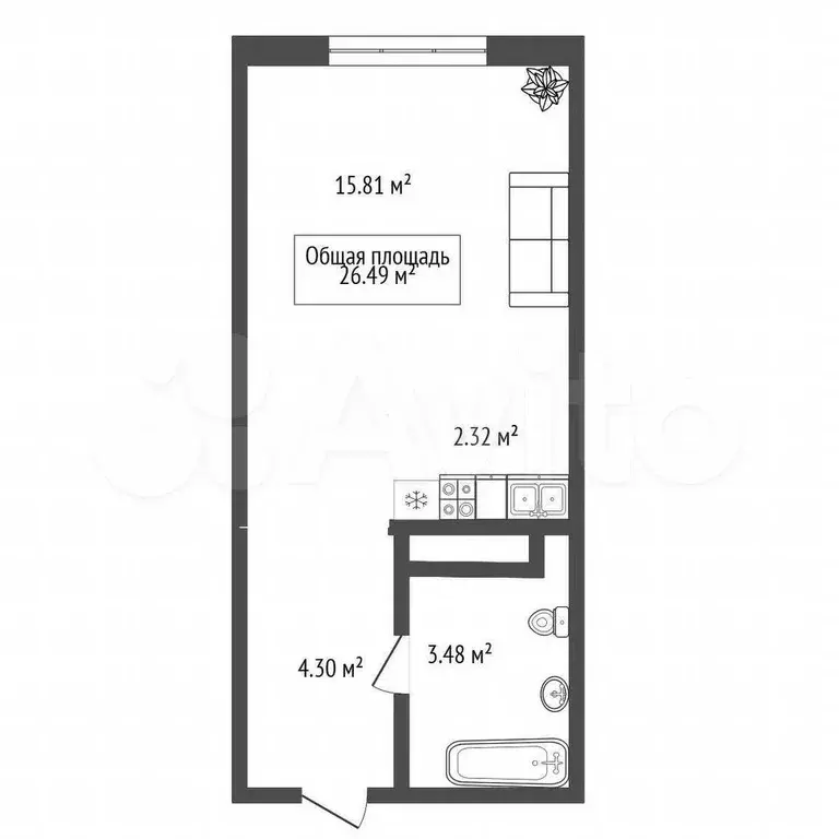 Апартаменты-студия, 27 м, 14/26 эт. - Фото 0