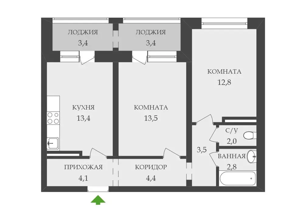 2-комнатная квартира: Новосибирск, улица Александра Чистякова, 22 (60 ... - Фото 1