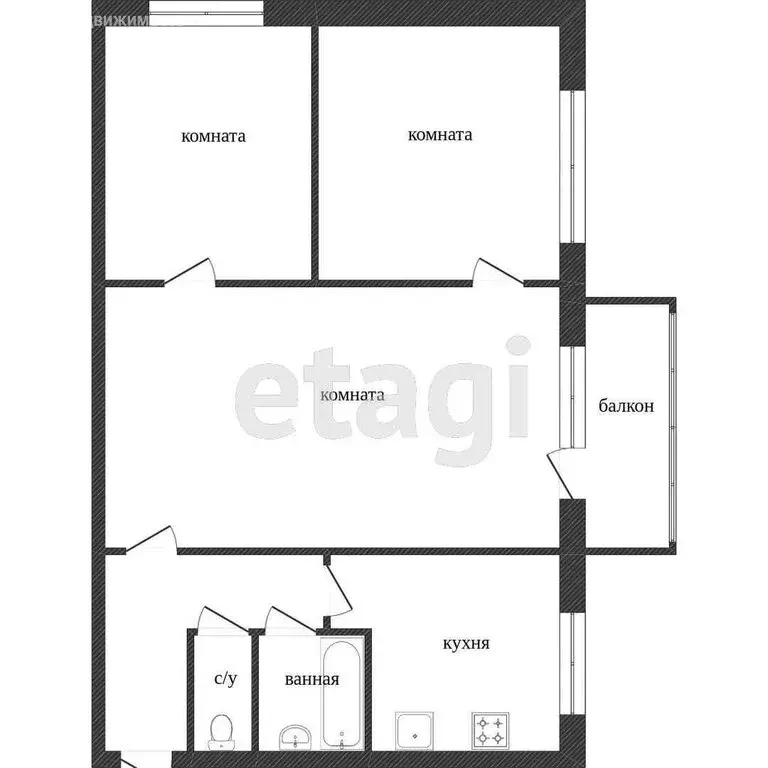 3-комнатная квартира: Огарково, 38 (59.3 м) - Фото 0