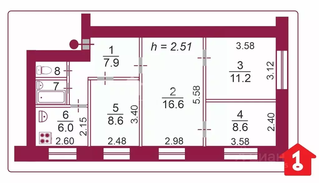 4-к кв. Омская область, Омск Мельничная ул., 122 (70.0 м) - Фото 2