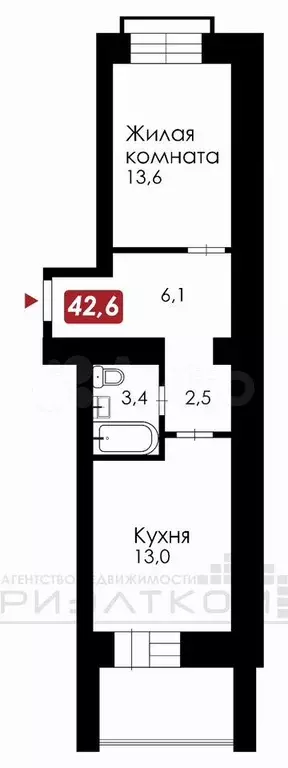 1-к. квартира, 42,6 м, 1/10 эт. - Фото 0