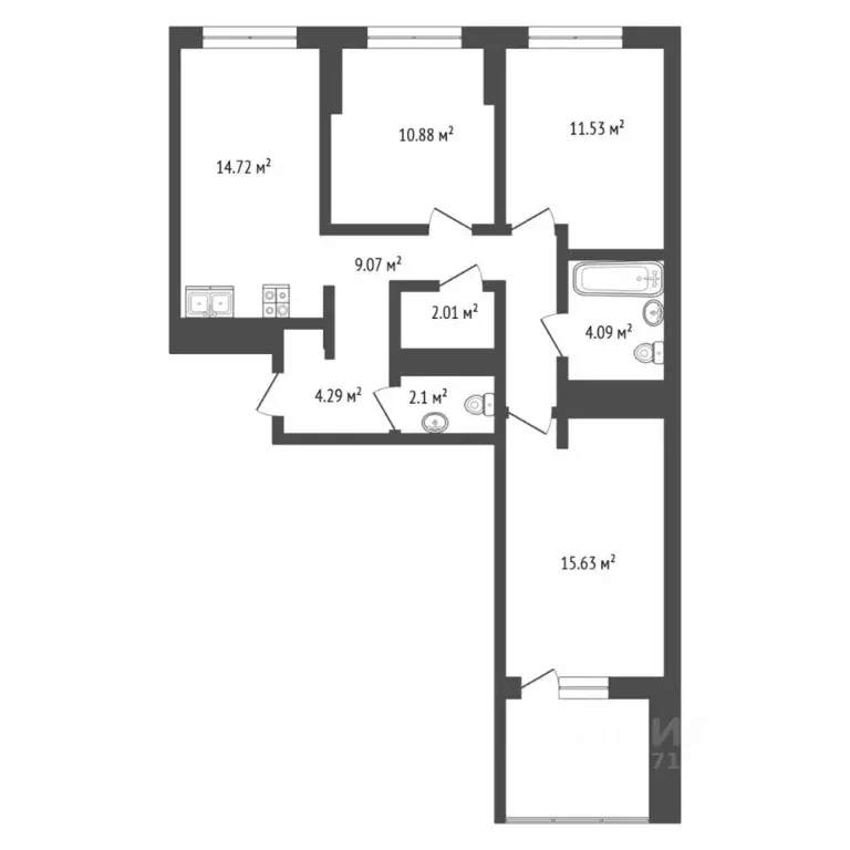 3-к кв. Тюменская область, Тюмень ул. Андрея Приказнова, 2 (80.15 м) - Фото 2