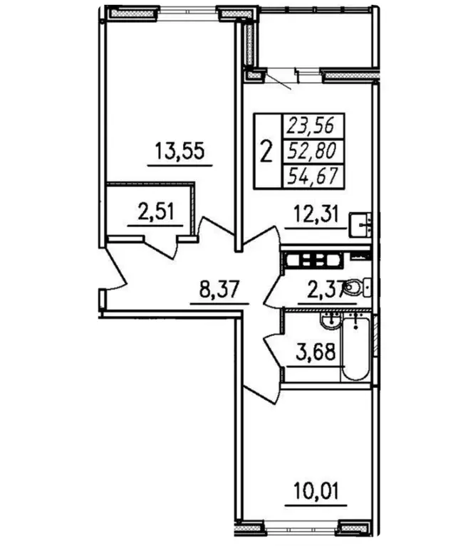 Продаётся 2-к квартира, 54.67 м - Фото 0
