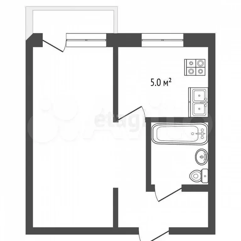 1-к. квартира, 28,5 м, 4/5 эт. - Фото 1