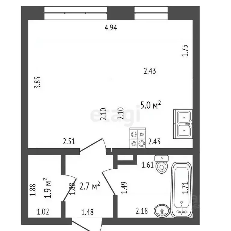 Студия Московская область, Люберцы ул. Рождественская, 4 (27.3 м) - Фото 1