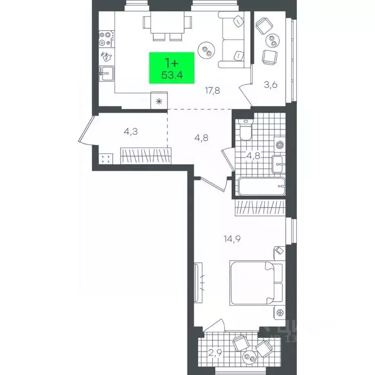 1-к кв. Тюменская область, Тюмень ул. Василия Малкова, 5 (53.47 м) - Фото 0