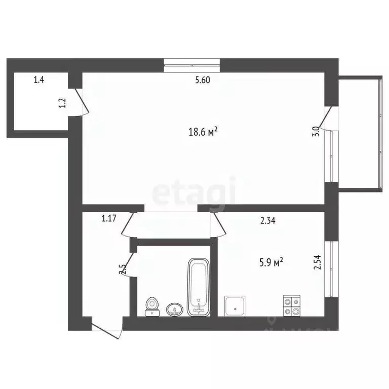 1-к кв. Томская область, Томск ул. Полины Осипенко, 6А (32.5 м) - Фото 2