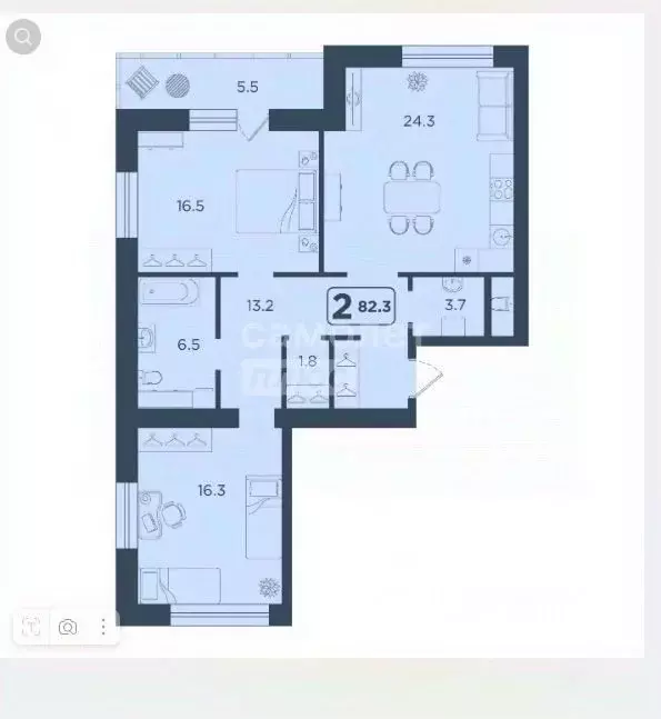 2-к кв. Тюменская область, Тюмень ул. 50 лет Октября, 75к4 (82.5 м) - Фото 2