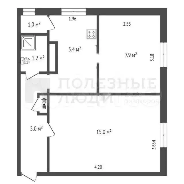 2-к. квартира, 35,7 м, 1/2 эт. - Фото 0