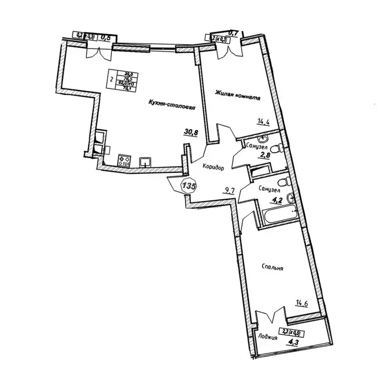 2-комнатная квартира: Калининград, проспект Калинина, 117к1 (79.1 м) - Фото 0