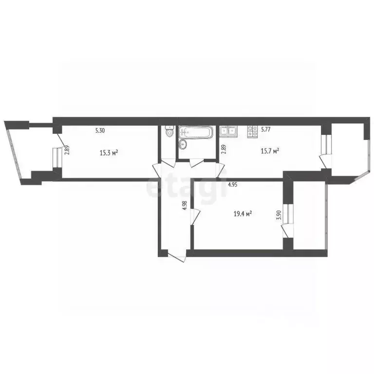 2-к кв. Кемеровская область, Кемерово ул. Юрия Двужильного, 12А (65.6 ... - Фото 2