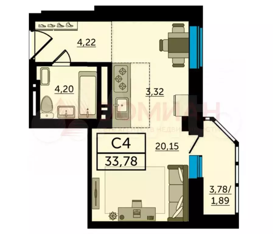 Квартира-студия, 34 м, 11/25 эт. - Фото 0
