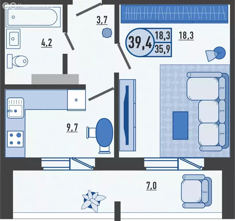 1-комнатная квартира: Орёл, Раздольная улица, 11А (39.4 м) - Фото 1