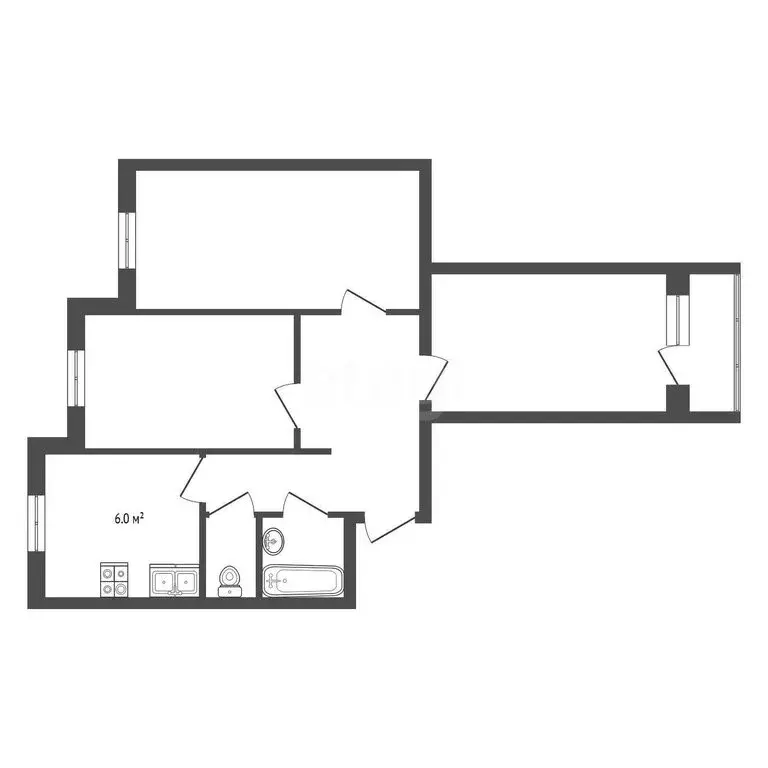 3-комнатная квартира: Новый Уренгой, Ленинградский проспект, 7 (57.3 ... - Фото 1