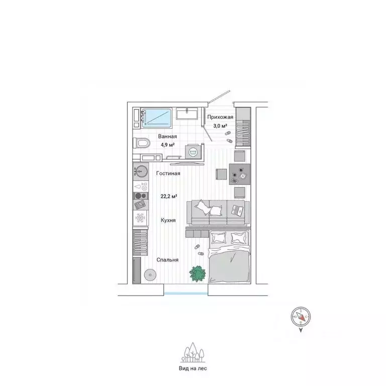 Студия Приморский край, Владивосток ул. Нейбута (29.6 м) - Фото 1