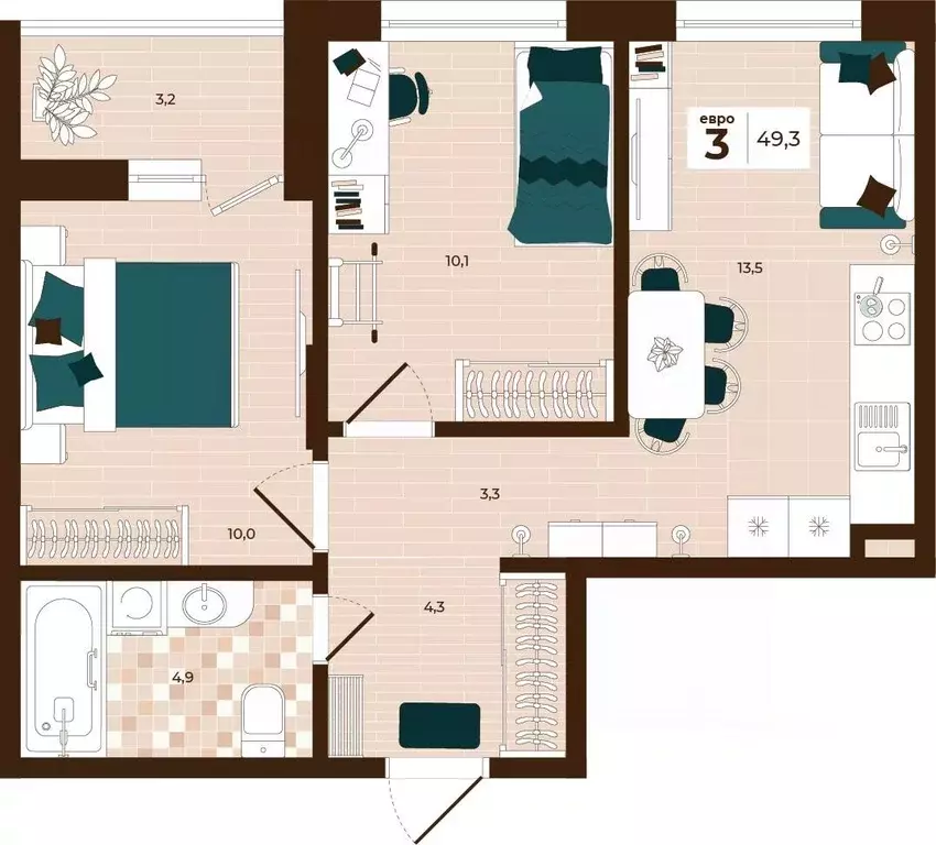 3-к кв. Тульская область, Тула ул. Академика Насоновой, 3 (49.3 м) - Фото 1