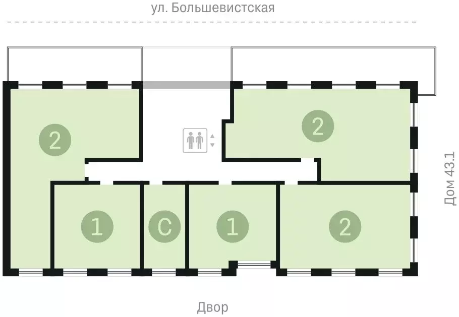 2-комнатная квартира: Новосибирск, Большевистская улица, 43/2с (106.48 ... - Фото 1