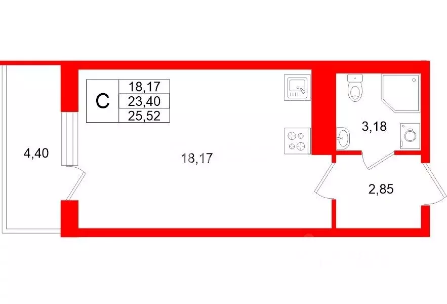 Студия Санкт-Петербург ул. Меридианная, 6к2 (23.4 м) - Фото 2